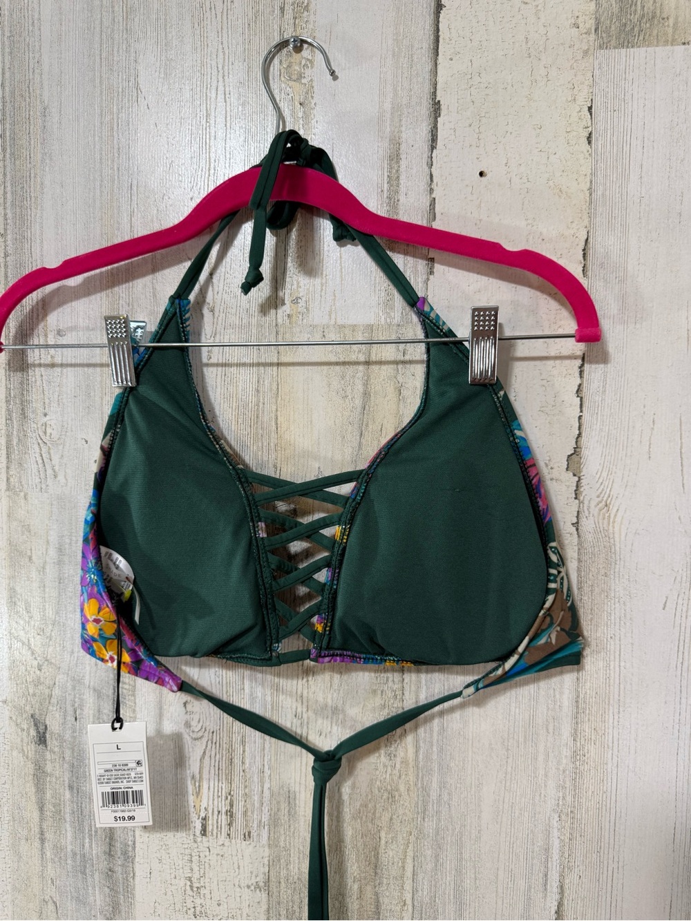 Shade & Shore Dark Green Tropical Lace-Up Bikini Top - Picture 5 of 10
